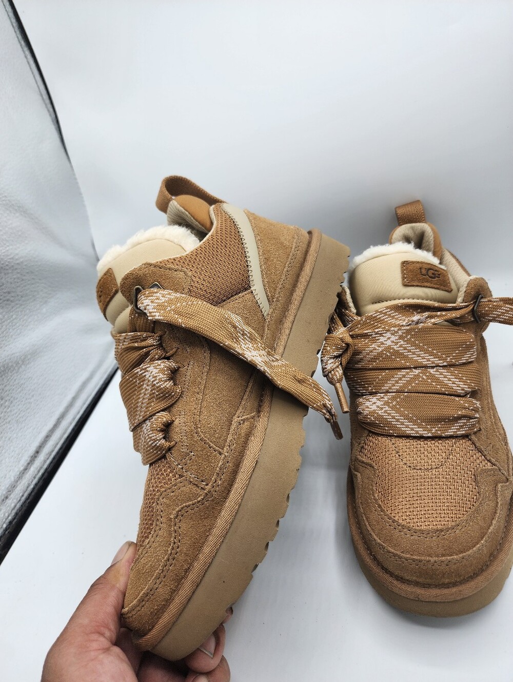 Uggs Lowmel Tan Suede Shearling Lined Sneakers - Picture 6 of 15